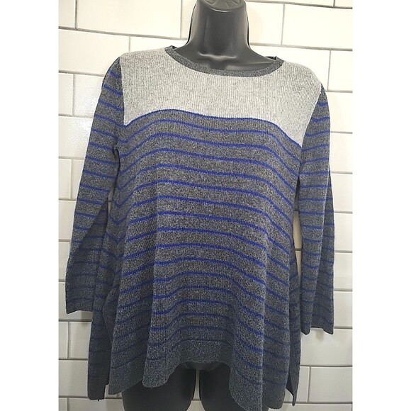 Philosophy Sweater Womens Medium Blue Gray Cashmere Striped Quiet Luxury Knit - Picture 1 of 6
